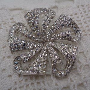 Vintage Signed ORA Rhinestone Pinwheel Brooch